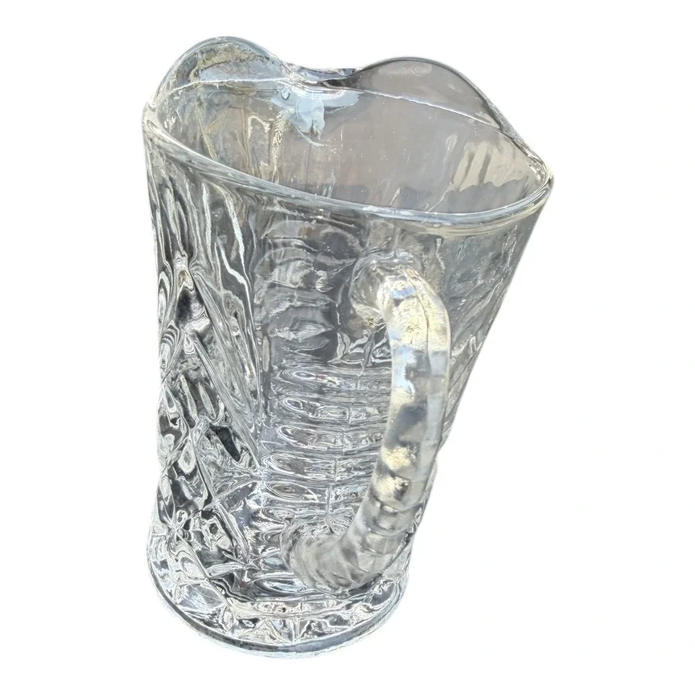 Vintage Crystal Glass Pitcher Clear Cut Diamond Star Pattern Heavy Small Creamer